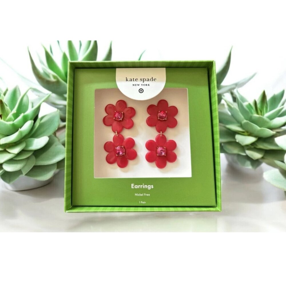 Kate Spade Red Floral Linear Dangle Earrings Limited‎ Edition NIB